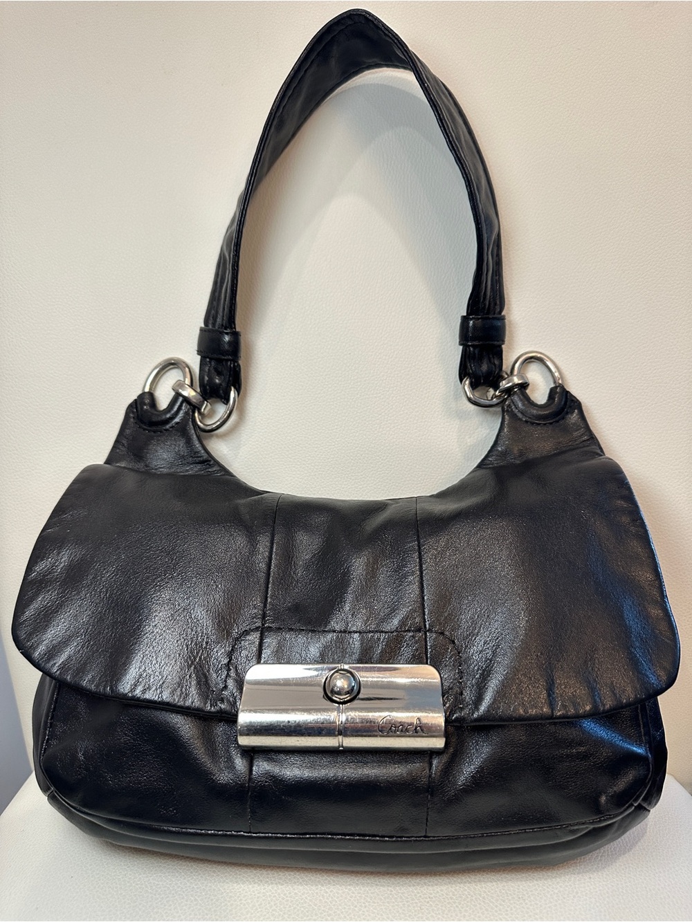 Coach Kristin Black Glove Leather Hobo Shoulder Bag Silver Hardware - EUC